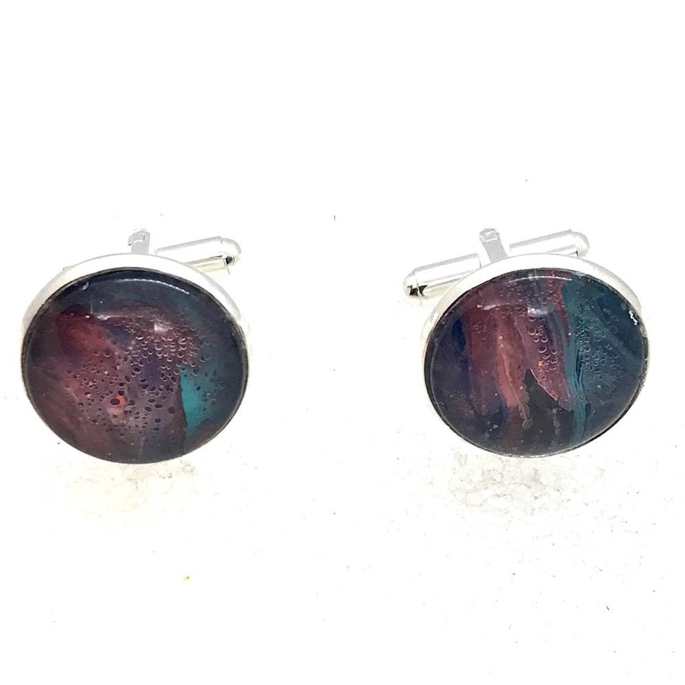 Cufflinks silver plated handcrafted glass
